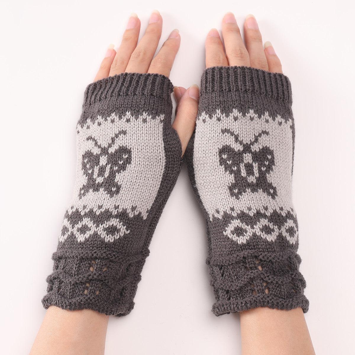 Cute Autumn And Winter Fashion New Butterfly Wool Warm Gloves