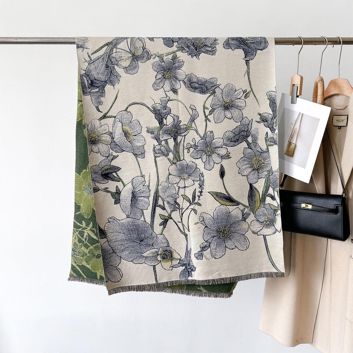 Autumn And Winter New Cashmere-like Thickened Oil Painting Jacquard Scarf