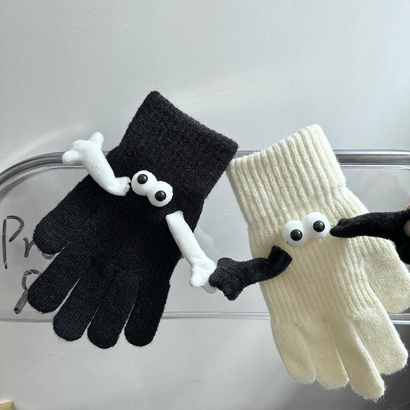 Couple Magnetic Warm Gloves Cute Doll Hand Gloves