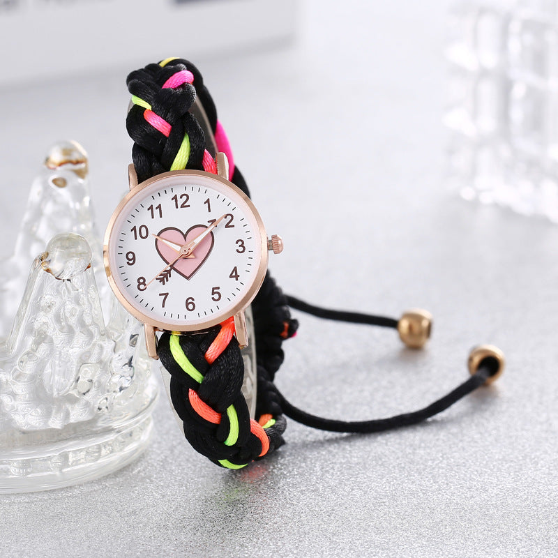 Korean Style Macaron Color Color Handmade Braided Bracelet Peach Heart Watch