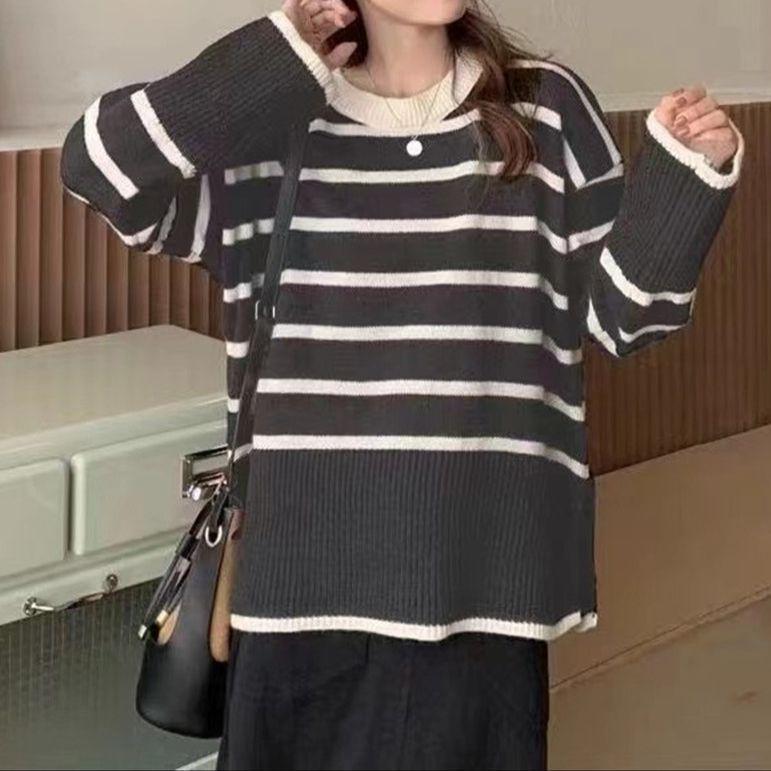 Women's Round Neck Striped Sweater Top
