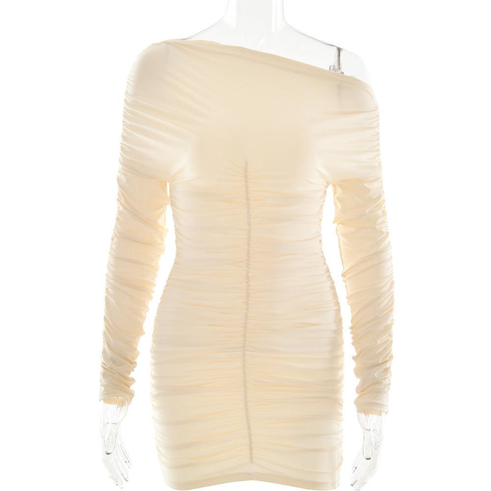 Women's Long Sleeve Pleated Slim Fit Dress