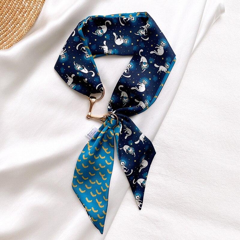 Cat Decoration Silk Scarf Womens National Style Long Scarf