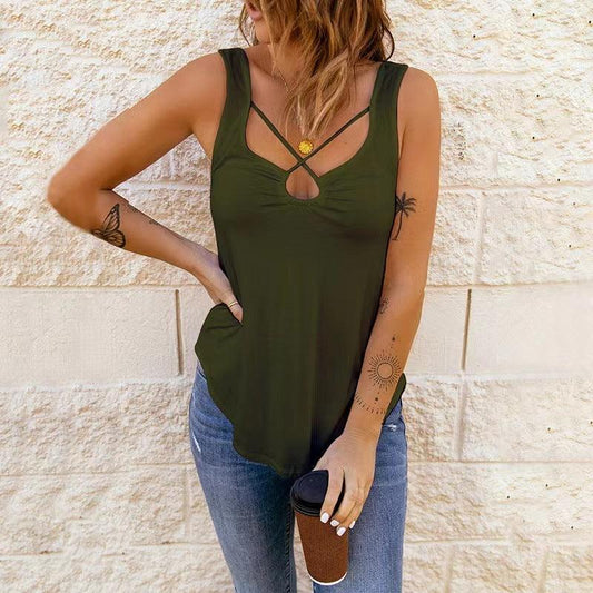 European And American Women's Clothing Cross Solid Color Camisole Top Women