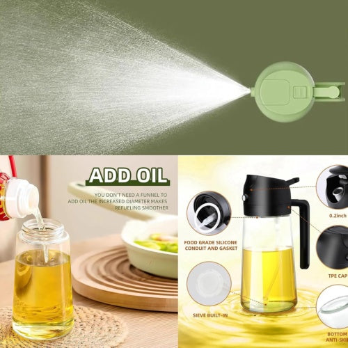 16Oz Oil Spray Bottle Kitchen Cooking Oil Dispenser Dual-Purpose Glass Sprayer