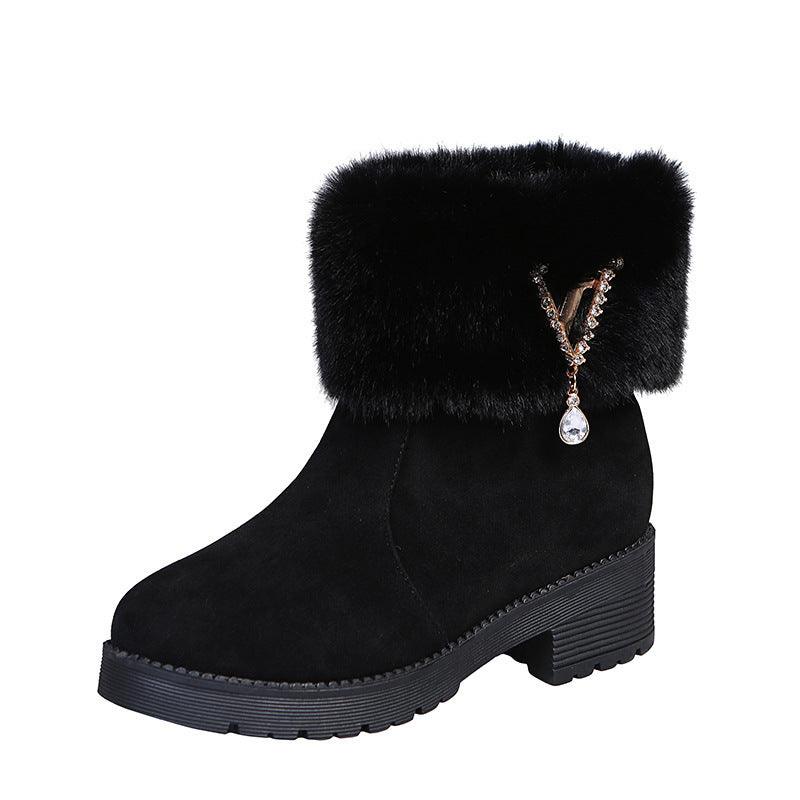Short Boots With Velvet Padded Cotton Shoes