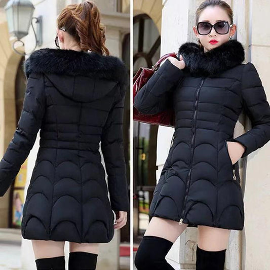 Winter New Fashion Slim Quilted Coat Big Fur Collar Thick Warm