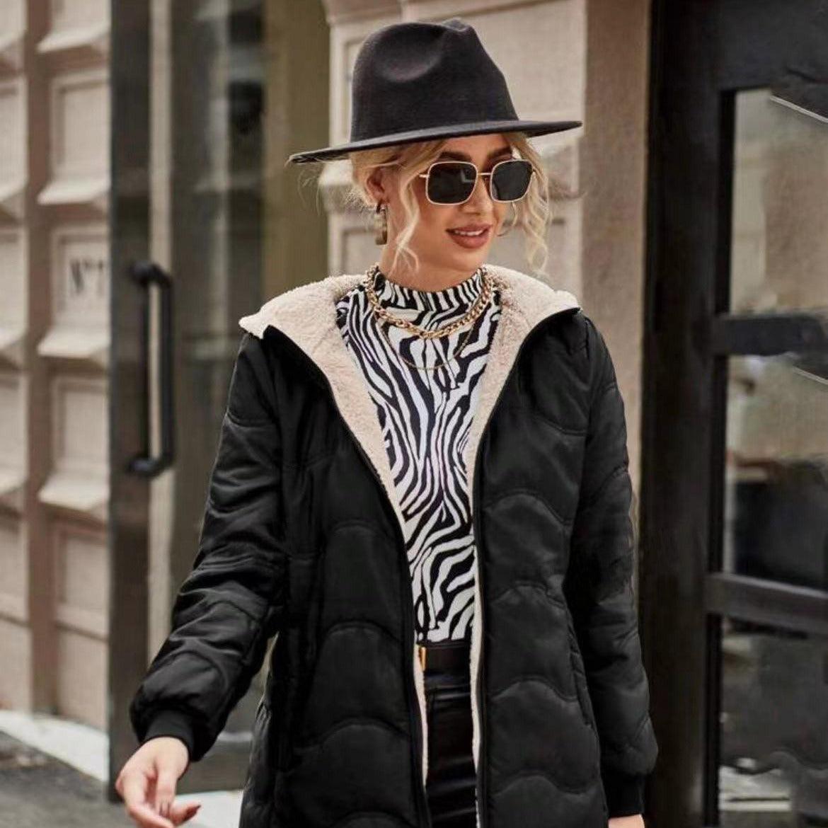 Mid-length Hooded Slim Fit Fleece Lined Coat