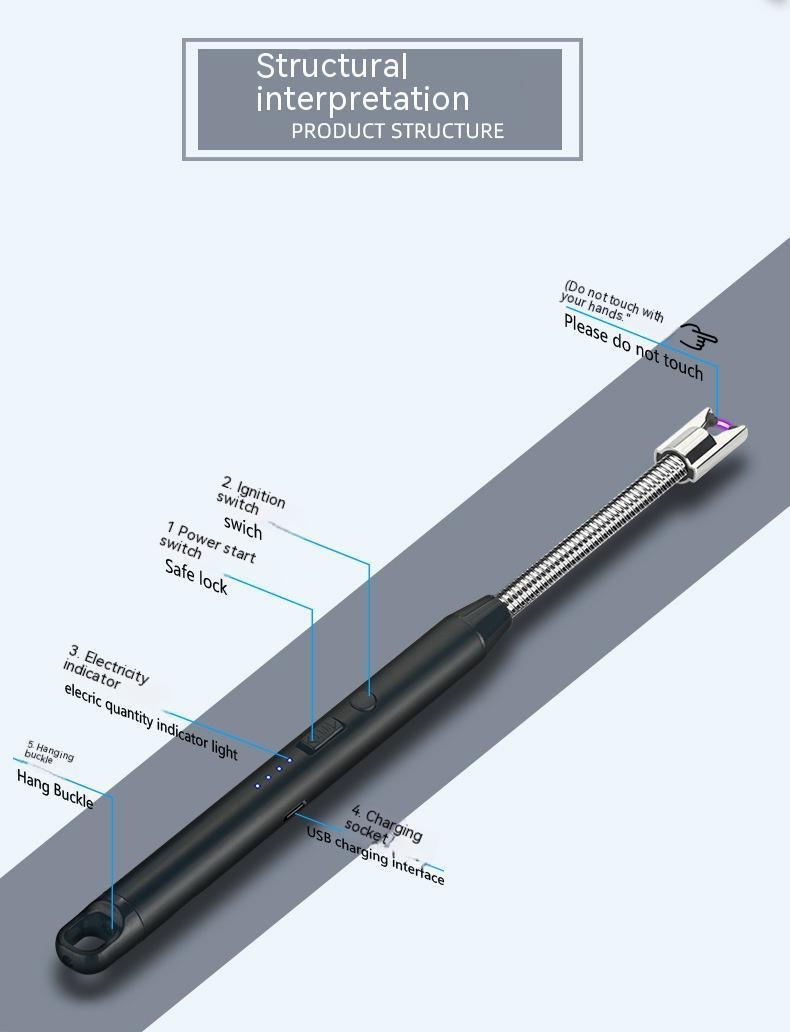 Metal Windproof USB Charging Arc Pulse Burning Torch 360 Degree Hose Candle Gas Range Igniter