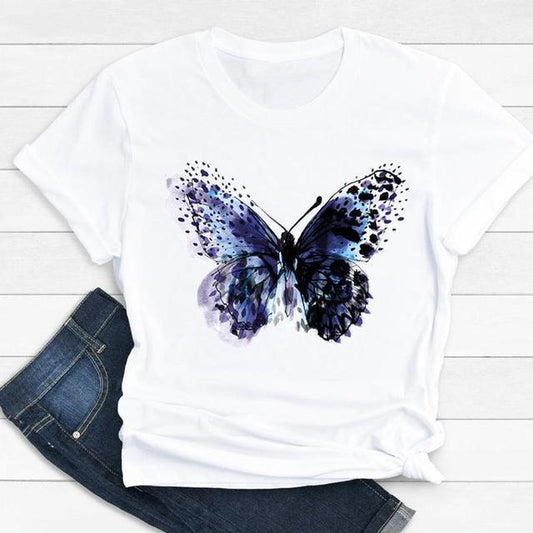Women Butterfly Cute Fashion Graphic Top Short Sleeve T-Shirt