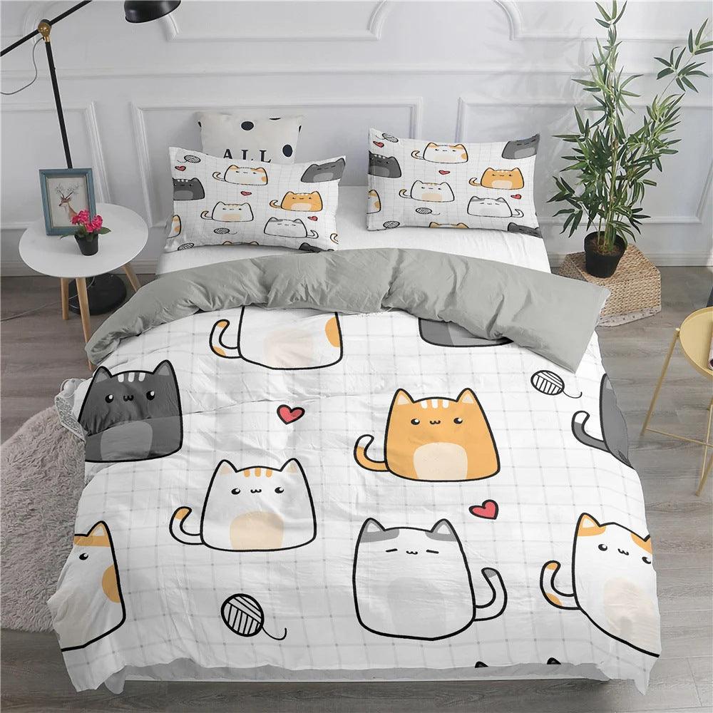 Cartoon Duvet Cover Suit Cute Kitten Pattern
