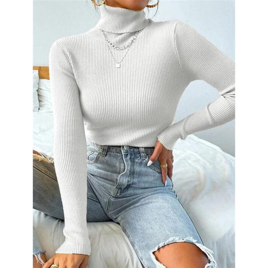 New European And American Women's High Neck Sweater Pullover Knitted Top