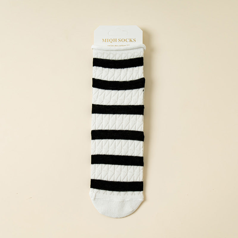 Elastic Kanekalon Striped Bunching Socks Women's Mid-calf Ins Breathable Mesh Loose Confinement Socks