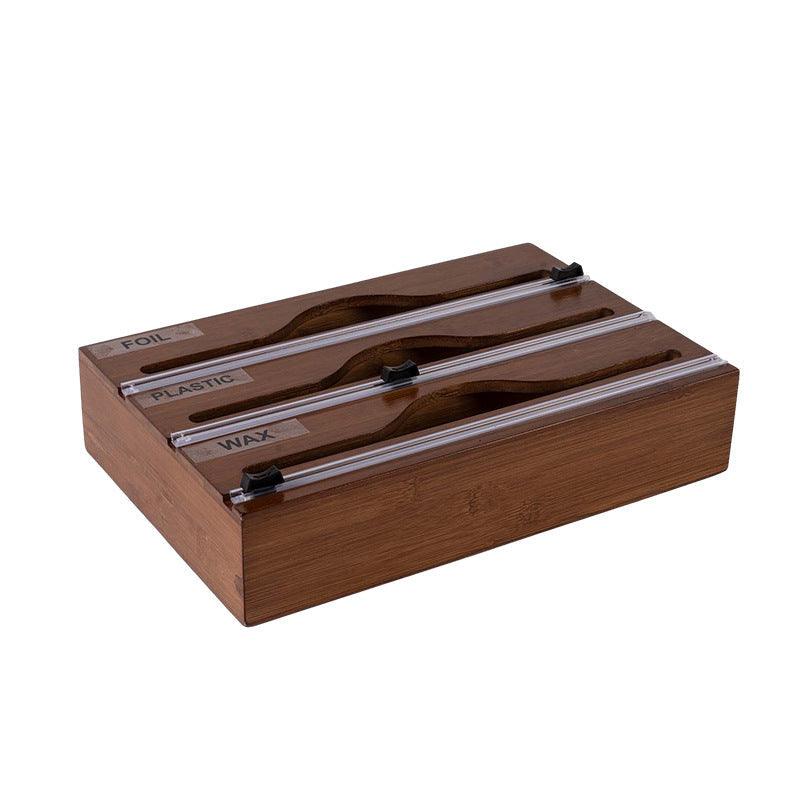 3 In 1 Bamboo Wrap Organizer With Cutter And Labels, Plastic Wrap Aluminum Foil And Wax Dispenser For Kitchen