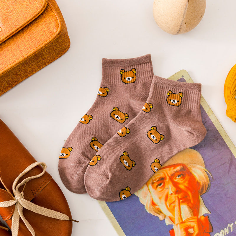 Cartoon Socks Women's Cotton Socks Japanese Sweet Cute Bear Boat Socks