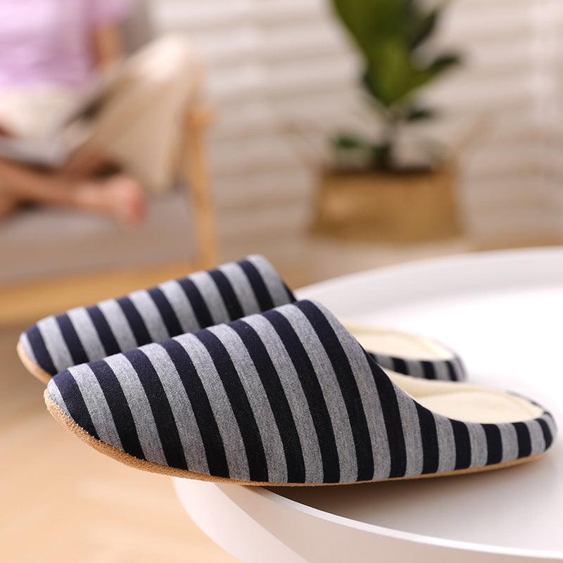 Autumn And Winter Soft Bottom Wooden Floor Striped Indoor Home Slippers Mute Deerskin Flannel Bottom Home