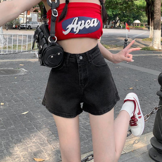 Women's High Waist Slimming A- Line Plus Size Denim Shorts