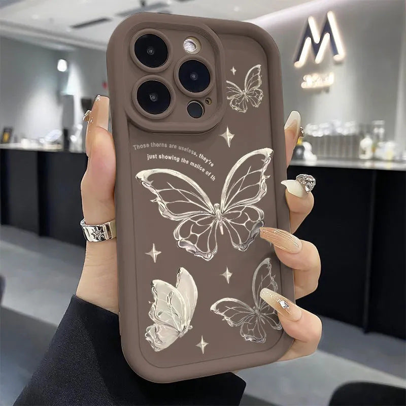 New Painted Silver Butterfly Drop-resistant Phone Case