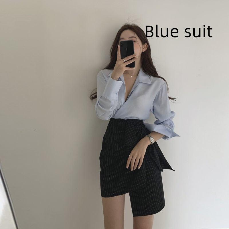 Women's Shirt Fashion High Waist A- Line Skirt Slimming Two-piece Suit