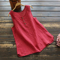 Cotton Linen Button Sleeveless Solid Color Women's Vest Top