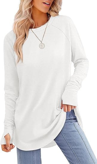 Solid Color Split-finger Long-sleeved Shirt Loose Mid-length