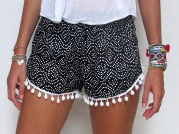 Printed elastic waist shorts beach pants