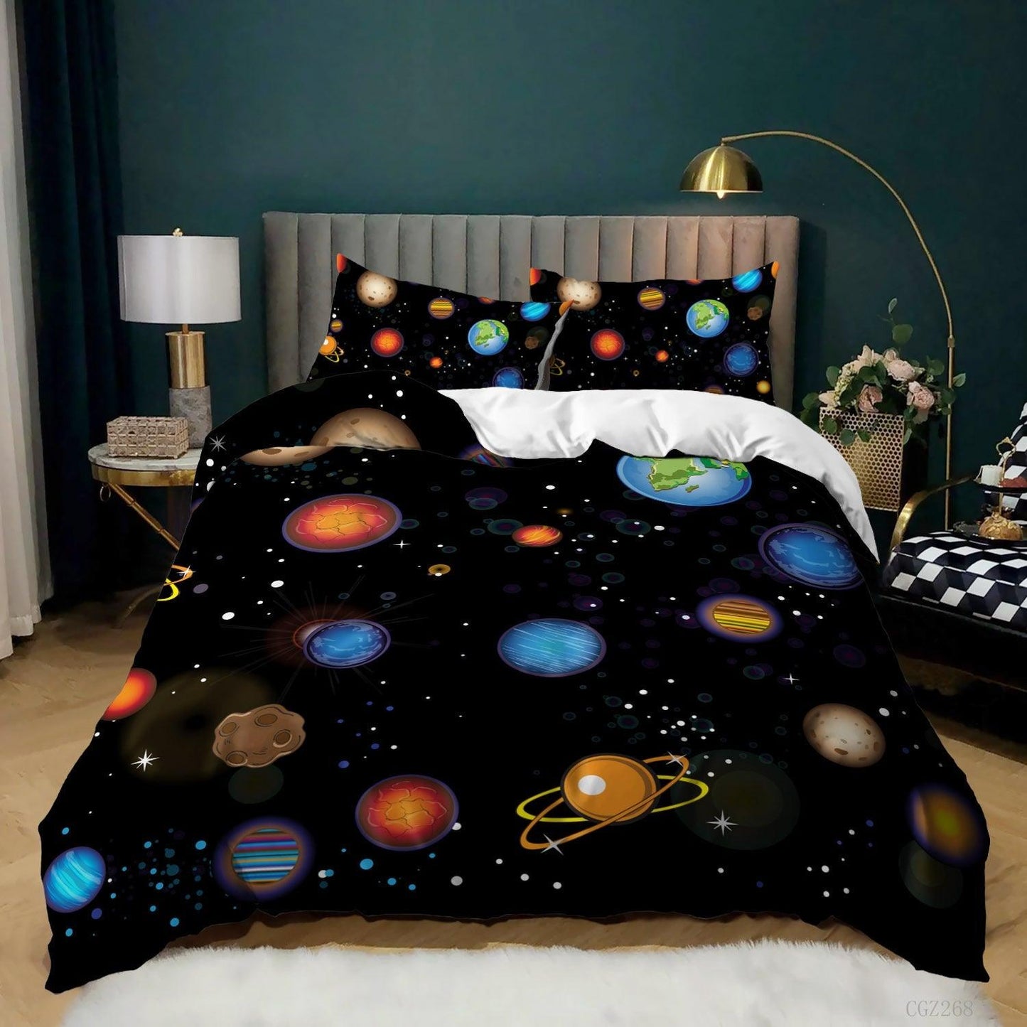 Spaceship Rocket Pattern Down Quilt Cover Suit Digital Printing Bedding For Kids Bedroom