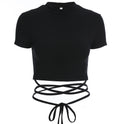 European And American Ins New Sexy Navel T-shirt Women's Tie Straps