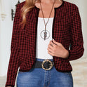 Casual Cardigan Long Sleeve Houndstooth Short Women's Coat
