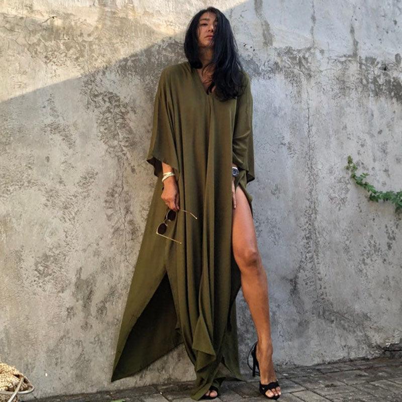 Solid Color Seaside Vacation Dress Loose Overclothes Robe For Women