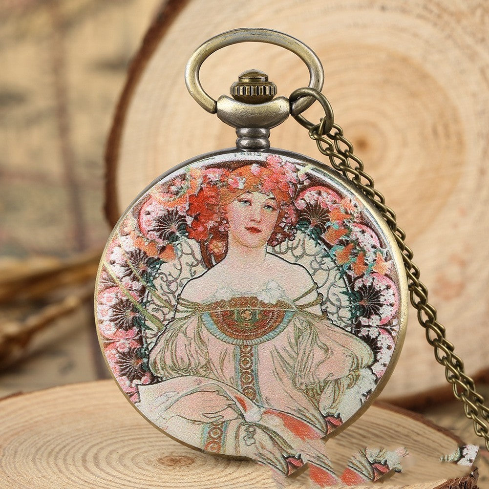 Oil Painting Color Goddess Picture Pocket Watch