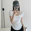 Square Collar Short Sleeve Women's Top Bottoming Shirt