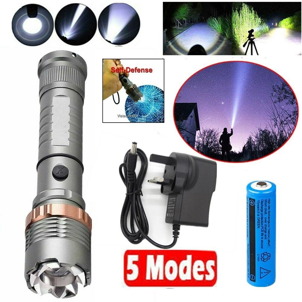 1200000LM 5 Modes Tactical LED Flashlight Rechargeable Camping Torch  Batt  Chare  The UK Does Not Include VAT, Which Needs To Be Borne By Oneself. Please Consider Carefully Before Placing An Order