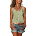 Summer Women's Solid Color And V-neck Button Vest Shirt