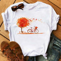 Women's Fun Bicycle And Sunflower Print Short Sleeve T-Shirt