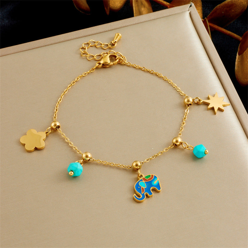 Fashion Bowknot Pearl Heart Drop Oil Contrast Color Bracelet