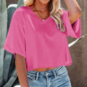 Women's V-neck Short Sleeve Loose T-shirt Short Midriff-baring Top