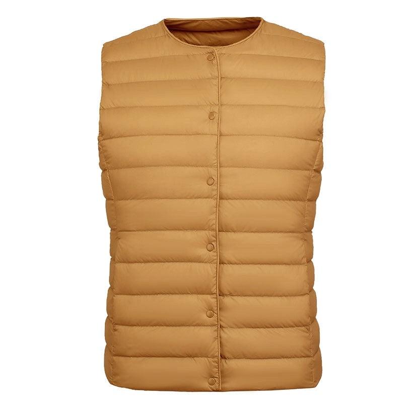 Women's Liner Waistcoat Lightweight Vest Down Jacket Round Neck Thin Lightweight