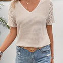 Summer New Lace Stitching Short Sleeve V-neck Short Sleeve