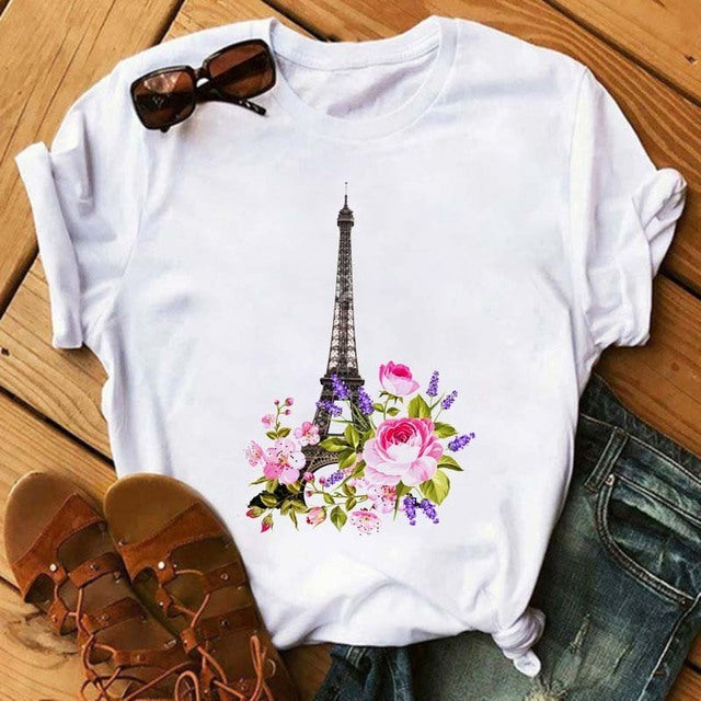 Summer Women's Short-sleeved Romantic I LOVET Shirt Printing