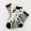 Women's Black And White Cartoon Mid-calf Length Loose Socks