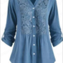 Women's Long Sleeve V-Neck Shirt Plus Size Lace Shirt