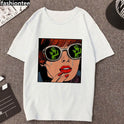 Ladies Punk Aesthetic Print Casual Short Sleeve Student Top