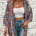 Ethnic Print Round Neck Shirt Bohemian Holiday Long Sleeve Shirt