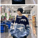 American Fashion Brand Retro Snow Mountain Tie-dye Crew Neck Pullover Sweater