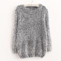 Women's Clothing Super Soft Candy Color No Pilling Mohair Crew Neck Pullover Sweater