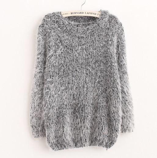 Women's Clothing Super Soft Candy Color No Pilling Mohair Crew Neck Pullover Sweater
