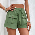 Women's Double Pocket Casual Elastic Waist Lace-up Shorts