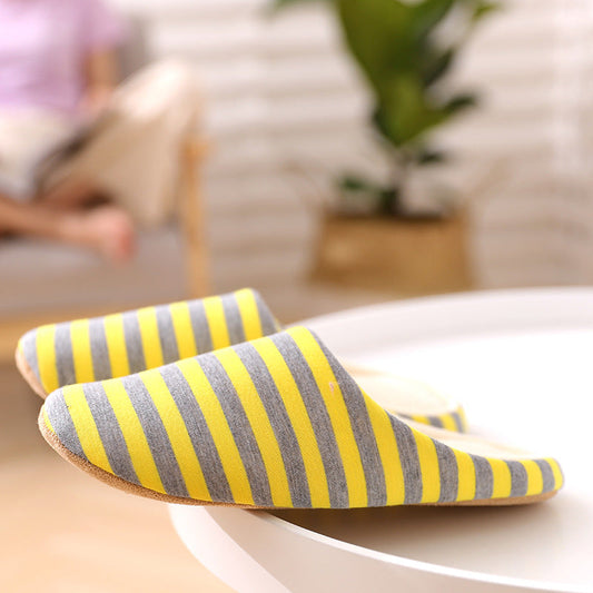 Autumn And Winter Soft Bottom Wooden Floor Striped Indoor Home Slippers Mute Deerskin Flannel Bottom Home