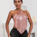 New Solid Color Metal Sexy Hot Girl Halter Sequin Sling Top For Women